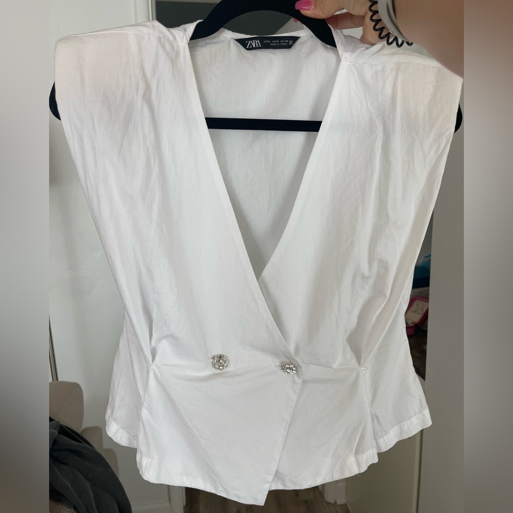 Zara White Poplin Blouse - Picture 3 of 5